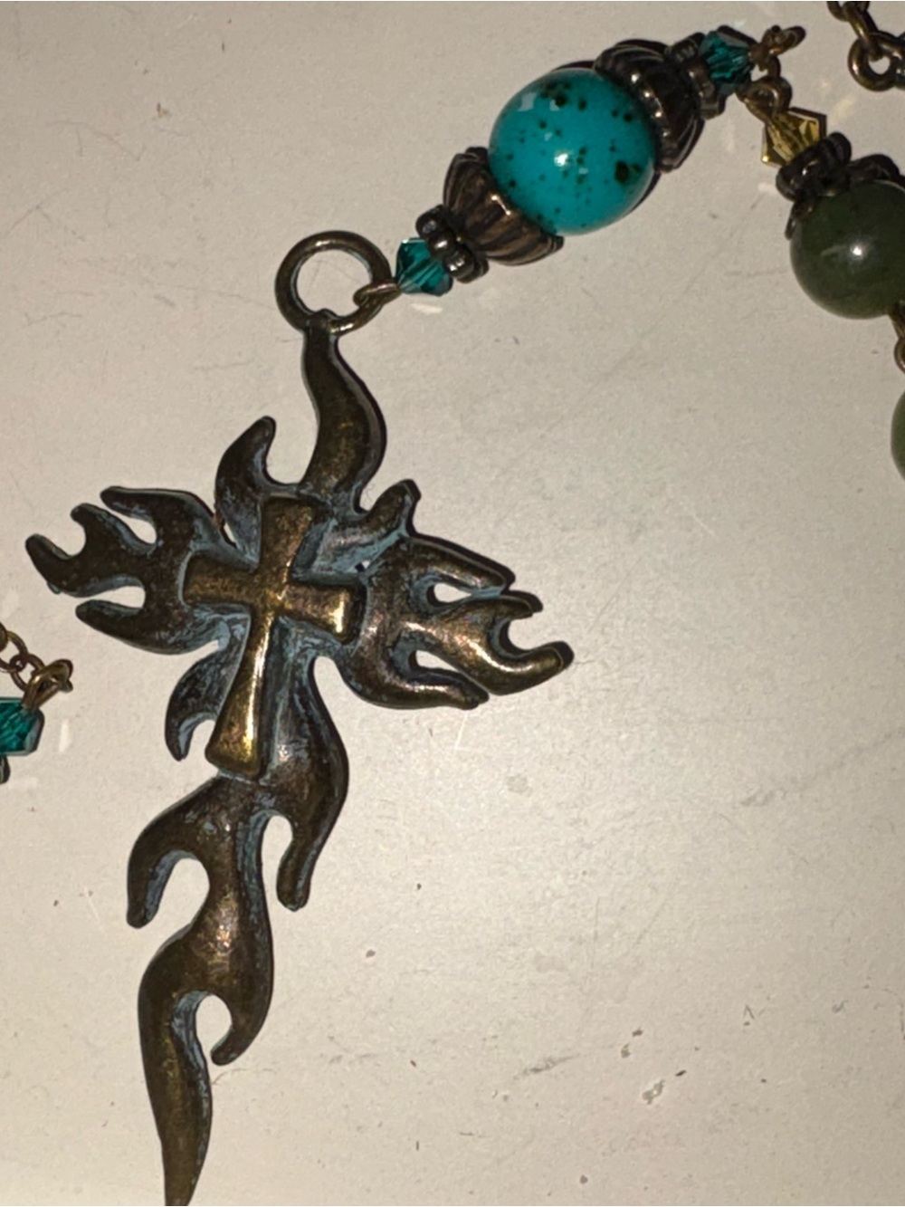 Antique rosary Green and Turquoise Beaded   Necklace - Picture 5 of 6